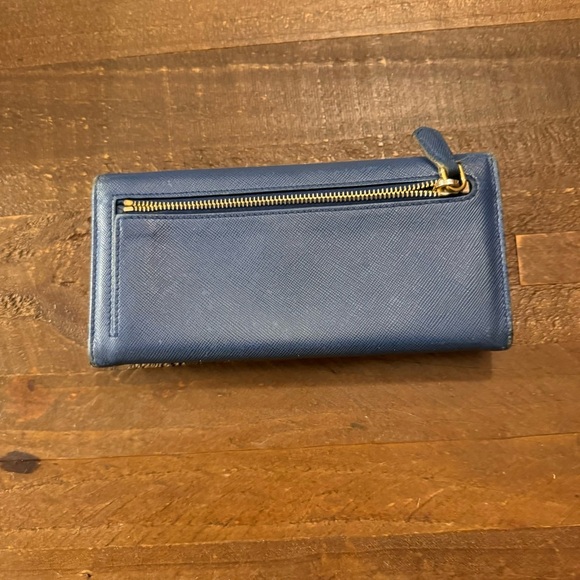 Prada Saffiano Leather Blue Ribbon Gold Long‎ Wallet Guaranteed 100% Authentic - Picture 8 of 15
